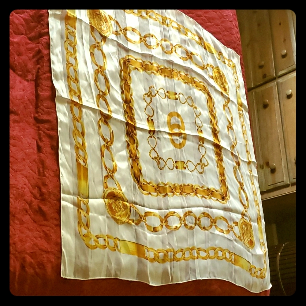 Gold and White Silk Scarf